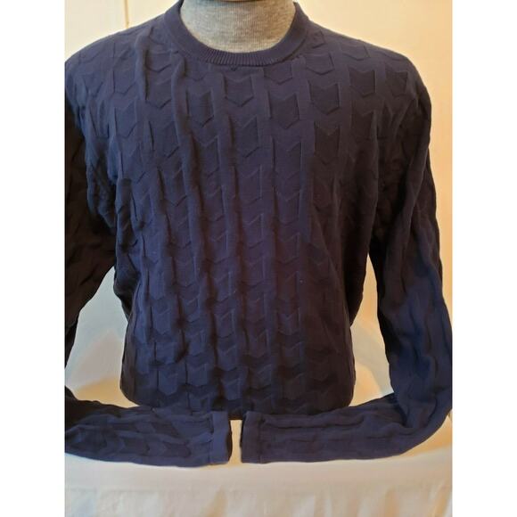 Michael Kors Mens Navy Textured Long Sleeve Crew Neck Knit Sweater XL - Picture 1 of 4